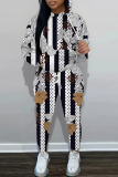 White Sportwear Casual Floral Print Hooded Long Sleeve Sweatshirt And Pants Two Pieces Jogger Sets