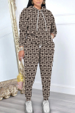 Multicolor Sportwear Casual Graphics Print Hooded Long Sleeve Sweatshirt And Pants Two Pieces Jogger Sets
