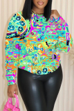 Khaki Casual Graphics Print O Neck Long Sleeve Fall Winter Sweatshirt