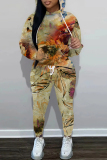 White Sportwear Casual Floral Print Hooded Long Sleeve Sweatshirt And Pants Two Pieces Jogger Sets