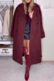 Purple Casual Pocket Lace Up Buttons Turndown Collar Long Sleeve Longline Woolen Coat
