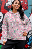 Pink Casual Floral Print Hooded Long Sleeve Fall Winter Sweatshirt