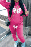 Grey Butterfly Print Hooded Long Sleeve Jackets and Sweatpants Sportwear Two Pieces Jogger Sets