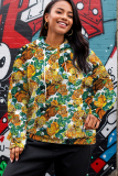 Purple Green Casual Floral Print Hooded Long Sleeve Fall Winter Sweatshirt