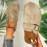 Beige Casual Round Comfortable Ankle Strap Sandals