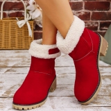 Grey Casual Round Keep Warm Comfortable Mid-Calf Boots with Fluffy Lined Cuff And Chunky Heel Shoes