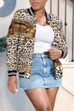 Casual Outing Leopard Print Buckle Long Sleeve Varsity Jackets