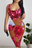 Black African Girl Print Sleeveless Backless U Neck Wrapped Skirt Casual Outing Bodycon Midi Tank Dresses