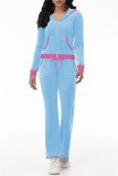 Black Casual Patchwork Hooded Long Sleeve Jackets And Flare Leg Sweatpants Sportwear Two Pieces Jogger Sets