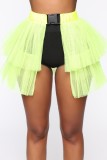White Sexy Solid Patchwork High Waist Conventional Solid Color Skirt (Without Panties)