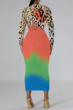 Casual Outing Snakeskin Leopard Print O Neck Long Sleeve Bodycon Maxi Dress