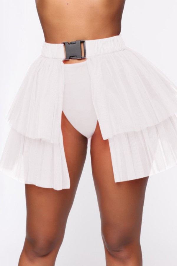 White Sexy Solid Patchwork High Waist Conventional Solid Color Skirt (Without Panties)