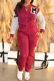 Sportwear Casual Letters Print Pocket Patchwork Zipper Collar Long Sleeve Jackets And Sweatpants Two Pieces Jogger Sets