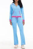 Black Casual Patchwork Hooded Long Sleeve Jackets And Flare Leg Sweatpants Sportwear Two Pieces Jogger Sets