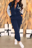Sportwear Casual Letters Print Pocket Patchwork Zipper Collar Long Sleeve Jackets And Sweatpants Two Pieces Jogger Sets