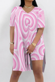 Purple Casual Love Print Slit Contrast V Neck Short Sleeve Oversize T-shirt And Shorts Two Pieces Shorts Sets
