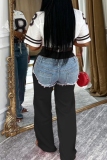 White Casual Outing High Waist Patchwork Denim Jeans