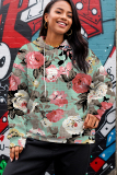Purple Green Casual Floral Print Hooded Long Sleeve Fall Winter Sweatshirt