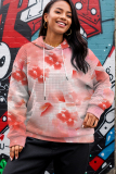 Pink Casual Floral Print Hooded Long Sleeve Fall Winter Sweatshirt