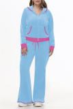 Black Casual Patchwork Hooded Long Sleeve Jackets And Flare Leg Sweatpants Sportwear Two Pieces Jogger Sets