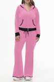 Black Casual Patchwork Hooded Long Sleeve Jackets And Flare Leg Sweatpants Sportwear Two Pieces Jogger Sets