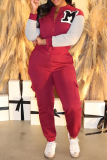 Sportwear Casual Letters Print Pocket Patchwork Zipper Collar Long Sleeve Jackets And Sweatpants Two Pieces Jogger Sets