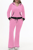 Black Casual Patchwork Hooded Long Sleeve Jackets And Flare Leg Sweatpants Sportwear Two Pieces Jogger Sets