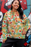 Purple Green Casual Floral Print Hooded Long Sleeve Fall Winter Sweatshirt