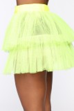 White Sexy Solid Patchwork High Waist Conventional Solid Color Skirt (Without Panties)