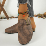 Beige Casual Round Comfortable Ankle Strap Sandals