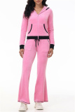 Black Casual Patchwork Hooded Long Sleeve Jackets And Flare Leg Sweatpants Sportwear Two Pieces Jogger Sets