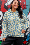 Purple Green Casual Floral Print Hooded Long Sleeve Fall Winter Sweatshirt