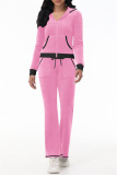 Black Casual Patchwork Hooded Long Sleeve Jackets And Flare Leg Sweatpants Sportwear Two Pieces Jogger Sets