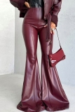 Black Casual Boot Cut High Waist Speaker PU Leather Flare Leg Pants