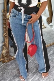 White Casual Outing High Waist Patchwork Denim Jeans