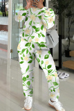 Gray purple Floral Print O Neck Long Sleeve Sweatshirt And Skinny Pants Sportwear Casual Two Pieces Tracksuit Sweatpants Set