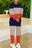 Blue Orange Graphics Print O Neck Long Sleeve Sweatshirt And Skinny Pants Sportwear Casual Two Pieces Tracksuit Sweatpants Set