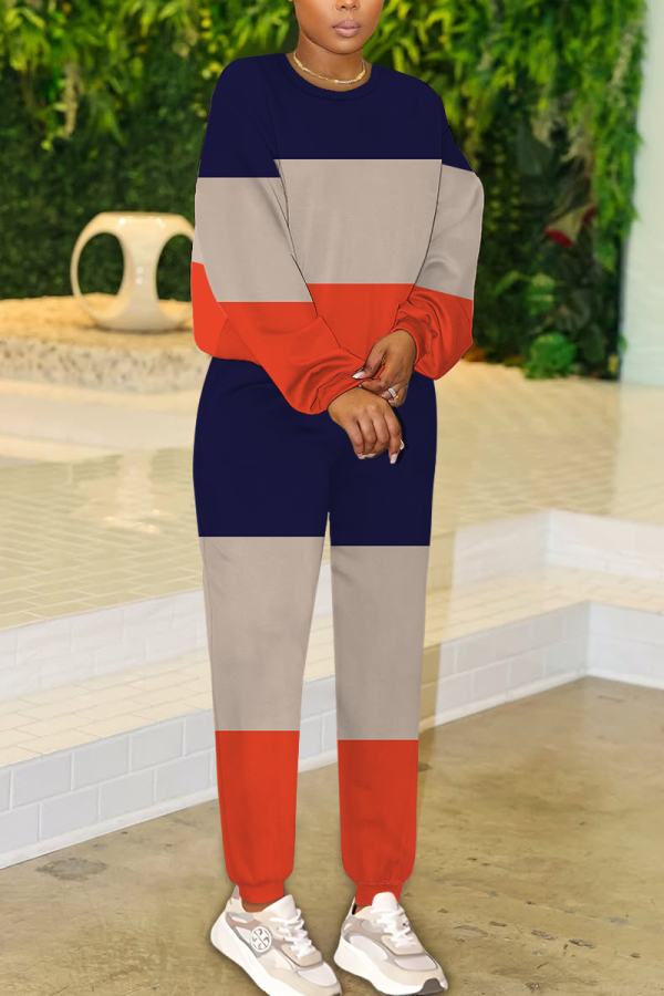 Blue Orange Graphics Print O Neck Long Sleeve Sweatshirt And Skinny Pants Sportwear Casual Two Pieces Tracksuit Sweatpants Set