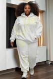 White Purple Floral Print Hooded Long Sleeve Jackets and Sweatpants Sportwear Two Pieces Jogger Sets