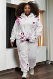 White Purple Floral Print Hooded Long Sleeve Jackets and Sweatpants Sportwear Two Pieces Jogger Sets
