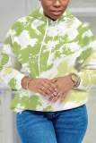 Khaki Casual Floral Print Long Sleeve Draw String Pocket Fall Winter Hooded Sweatshirt