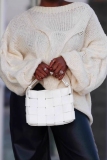White Casual O Neck Long Sleeve Fall Winter Knitted Sweater Tops