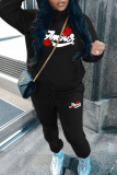 Blue Graphics Letter Print Hooded Long Sleeve Jackets and Sweatpants Sportwear Two Pieces Jogger Sets