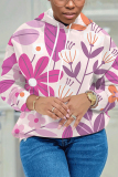 Khaki Casual Floral Print Long Sleeve Draw String Pocket Fall Winter Hooded Sweatshirt