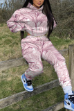 White Floral Print Hooded Long Sleeve Jackets and Sweatpants Sportwear Two Pieces Jogger Sets