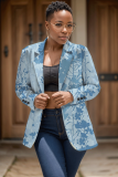 Army Green Formal Office Casual Graphic Boho Print Cardigan Turn-back Collar Long Sleeve Blazer Jackets