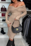 Black Formal Evening Party Prom Off Shoulder Long Sleeve Wrapped Skirt Ruched Bodycon Midi Dresses