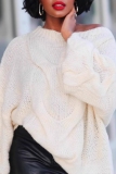 White Casual O Neck Long Sleeve Fall Winter Knitted Sweater Tops