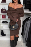 Black Formal Evening Party Prom Off Shoulder Long Sleeve Wrapped Skirt Ruched Bodycon Midi Dresses