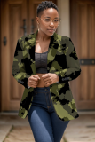 Army Green Formal Office Casual Graphic Boho Print Cardigan Turn-back Collar Long Sleeve Blazer Jackets